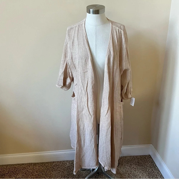 New! Suzy D Linen Open Duster Long Cardigan in Blush Pink 17928 - Picture 3 of 11